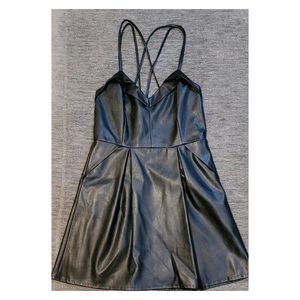 Faux leather black mini dress